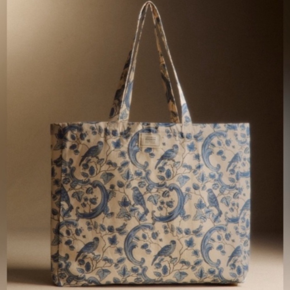 Sézane x Antoinette Poisson Collab Blue Floral Bird Tote Limited Edition NEW